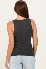 Charcoal Ribbed Split Neck Tank Top