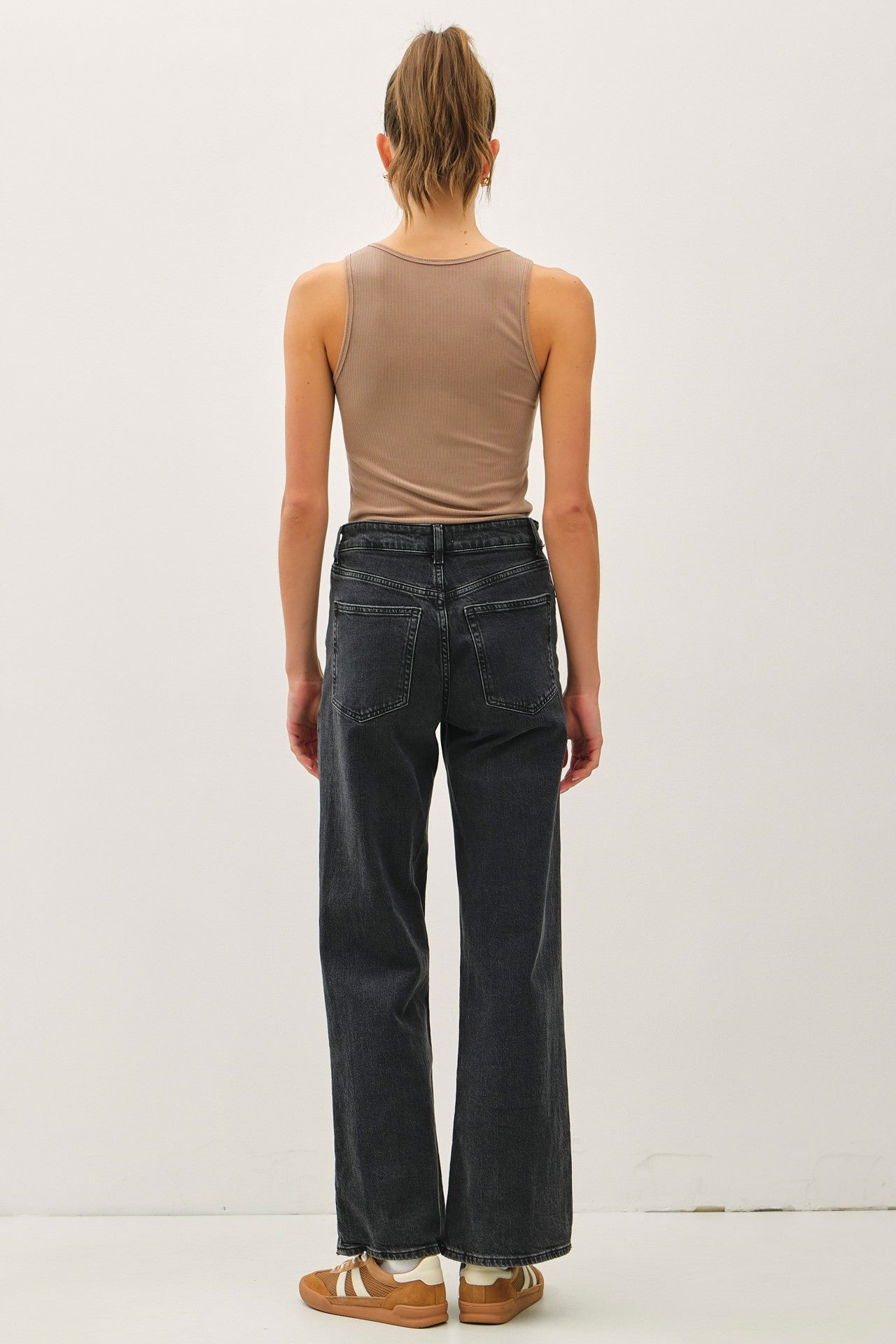 Mocha Ribbed Split Neck Tank Top