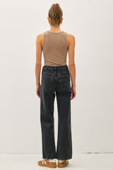 Mocha Ribbed Split Neck Tank Top