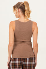 Mocha Ribbed Split Neck Maternity Tank Top