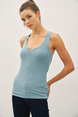 Light Teal Ribbed Split Neck Maternity Tank Top