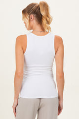 White Ribbed Split Neck Maternity Tank Top