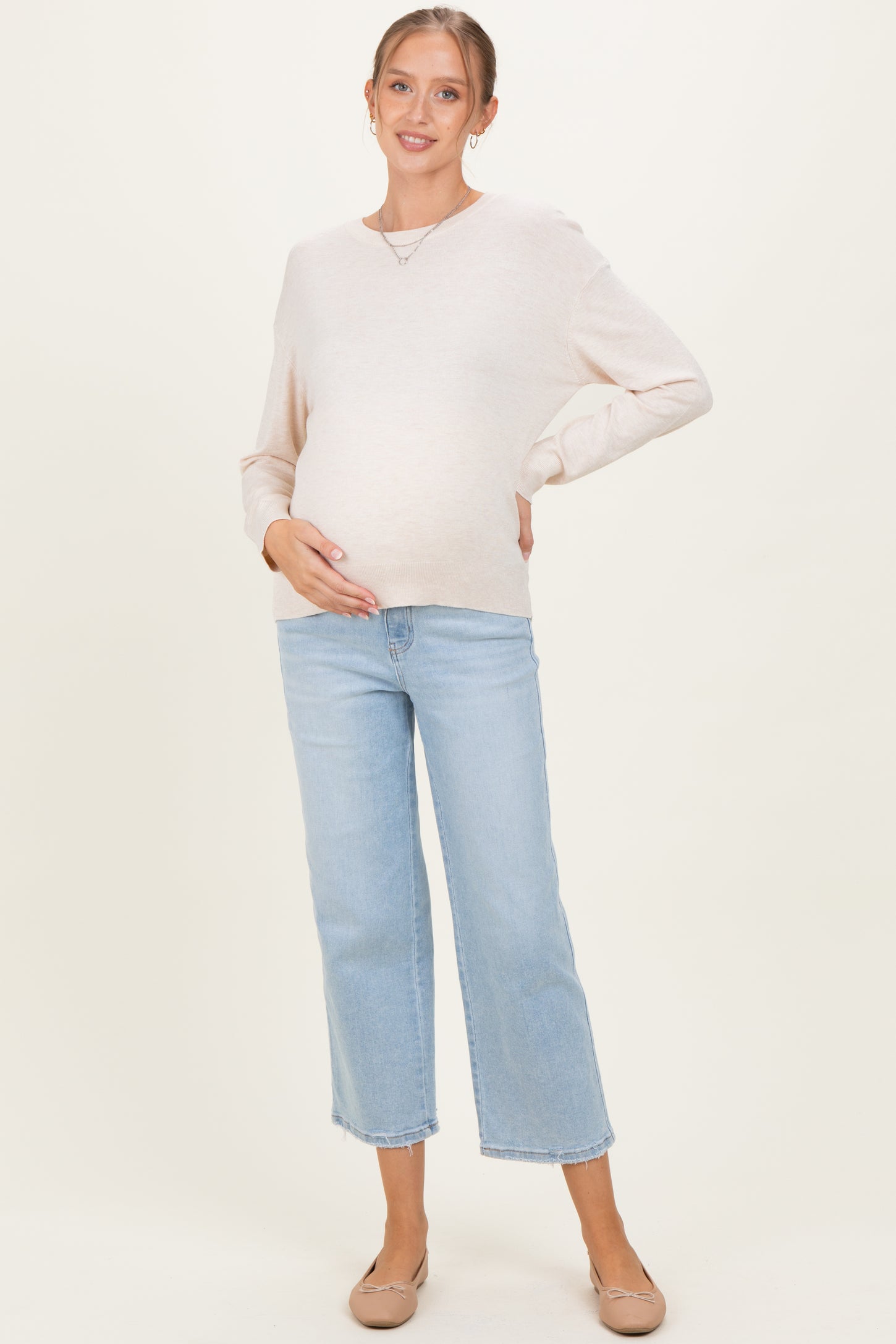 Oatmeal Classic Crew Neck Maternity Sweater
