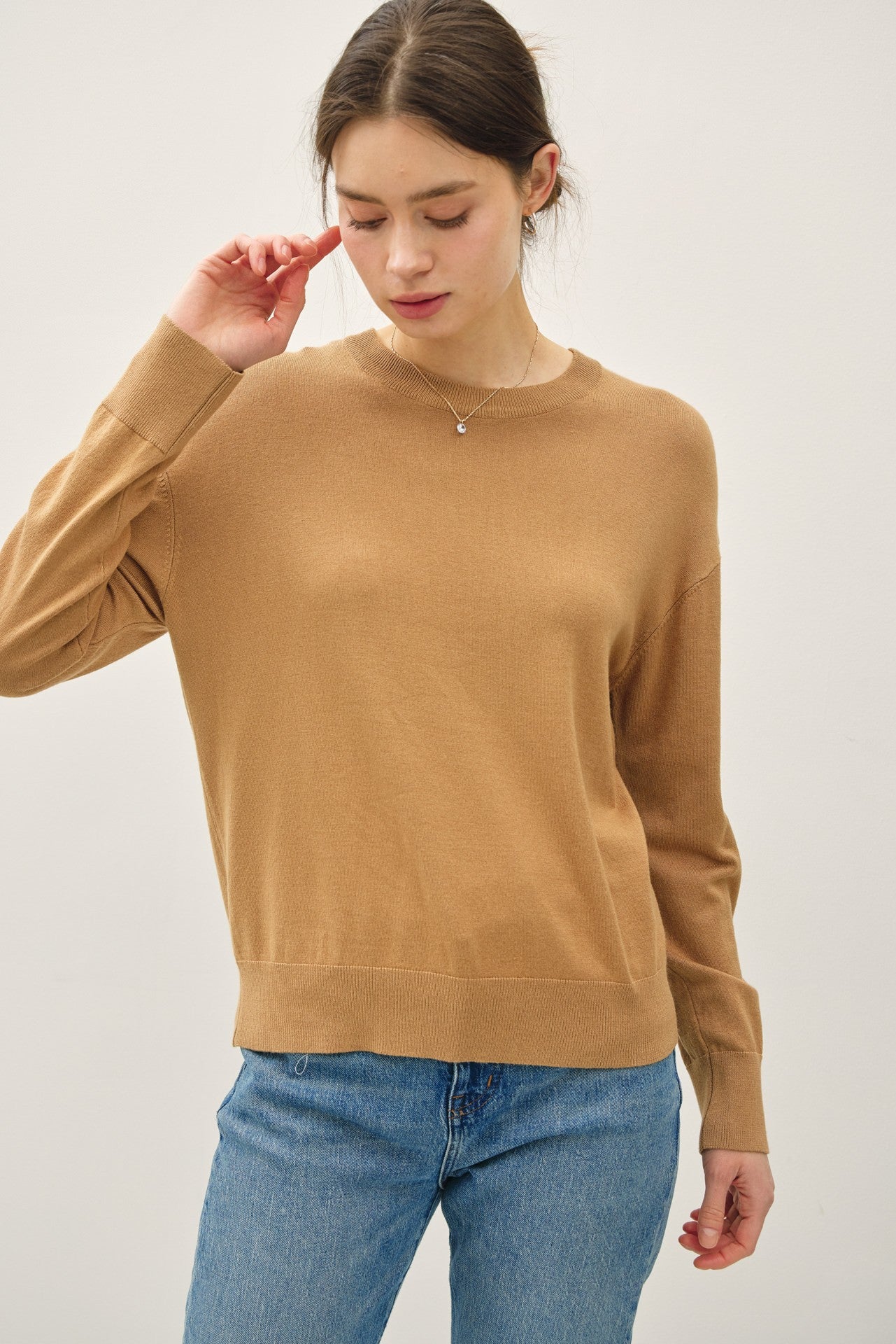Camel Classic Crew Neck Maternity Sweater
