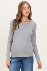 Heather Grey Ribbed Basic Maternity Long Sleeve Top