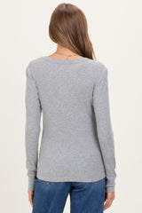 Heather Grey Ribbed Basic Maternity Long Sleeve Top
