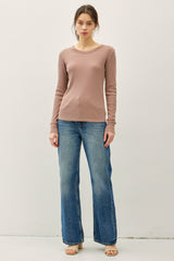 Mocha Ribbed Basic Long Sleeve Top