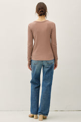 Mocha Ribbed Basic Long Sleeve Top