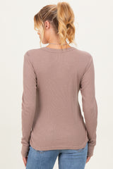 Mocha Ribbed Basic Maternity Long Sleeve Top