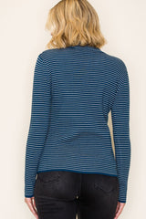 Teal Pinstriped Mock Neck Knit Top