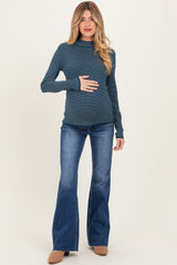 Teal Pinstriped Mock Neck Maternity Knit Top