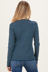 Teal Pinstriped Mock Neck Maternity Knit Top