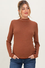 Rust Pinstriped Mock Neck Maternity Knit Top