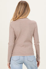 Light Taupe Pinstriped Mock Neck Maternity Knit Top