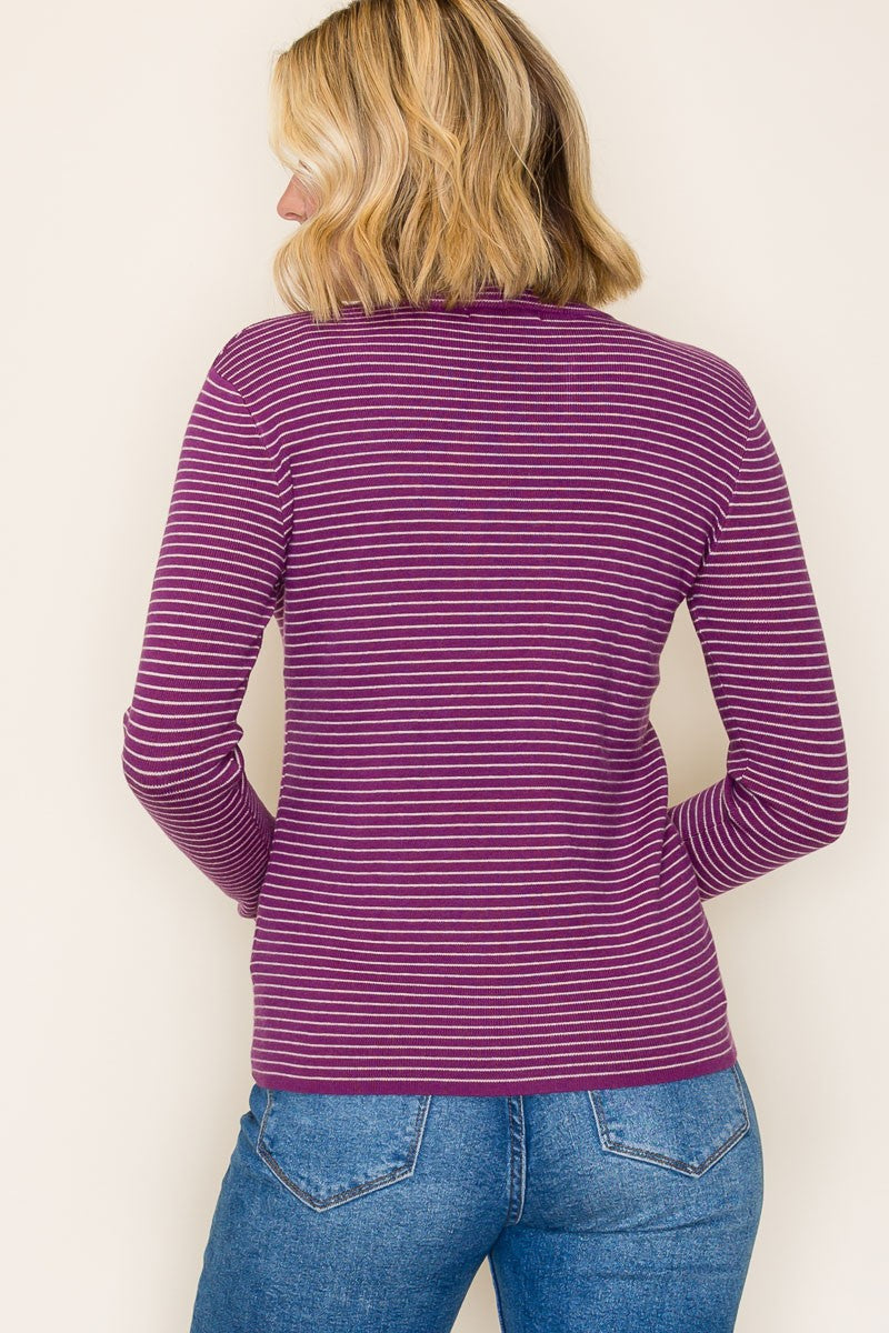 Plum Pinstriped Mock Neck Knit Top
