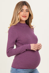 Plum Pinstriped Mock Neck Maternity Knit Top