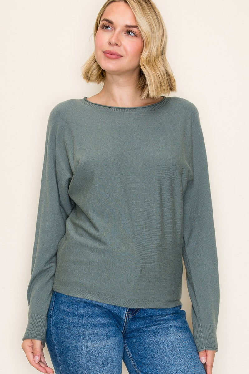 Dark Jade Dolman Sleeve Maternity Knit Top
