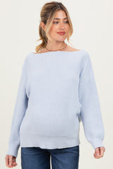 Baby Blue Chunky Knit Boat Neck Maternity Sweater