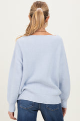 Baby Blue Chunky Knit Boat Neck Maternity Sweater