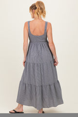 Black Gingham Smocked Bodice Maternity Maxi Dress