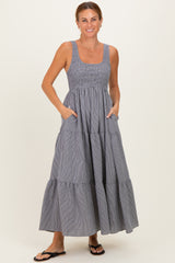 Black Gingham Smocked Bodice Maternity Maxi Dress