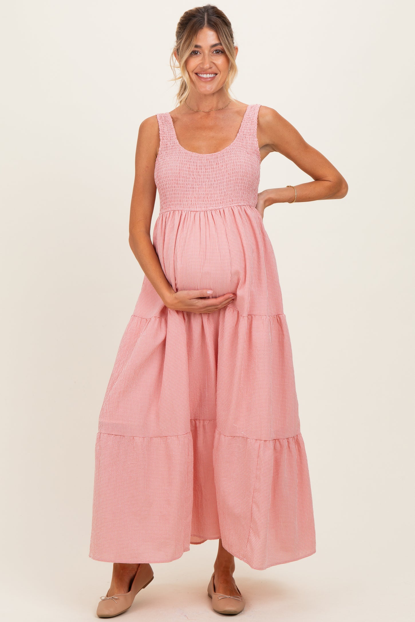 pink dress for pregnant women HATCH Collection The Softest Rib Side Seam Nursing Maxi in Orchid Maternity dress made of elegant satin with wide submarine neckline Angel Maternity Cara Pink Maternity
