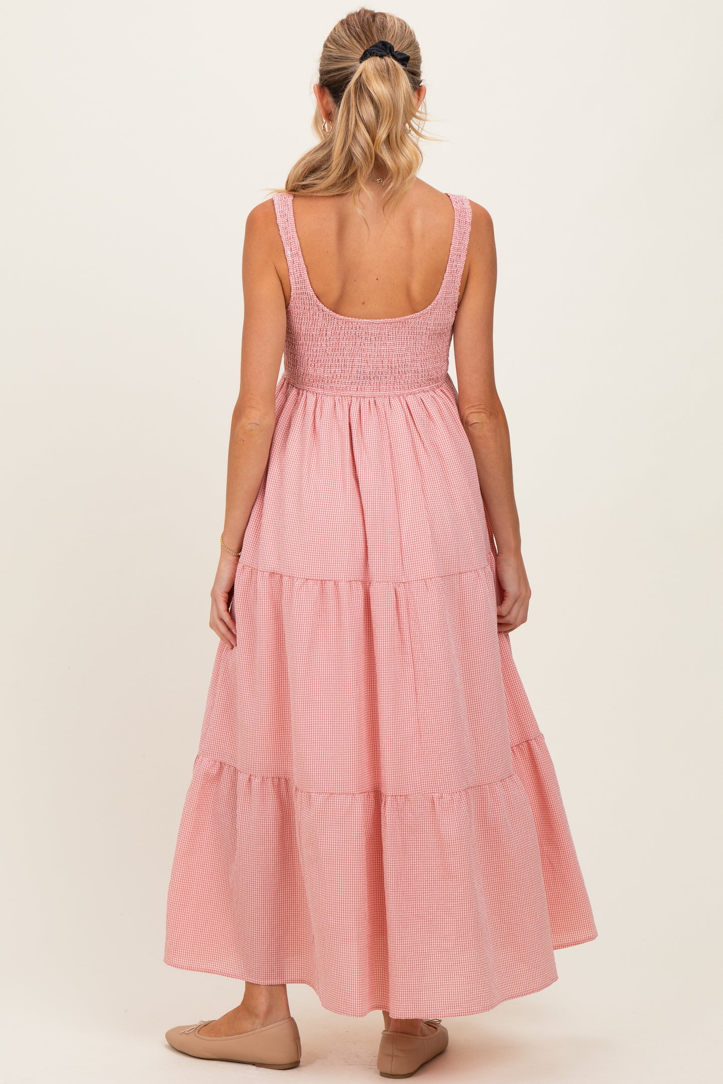 pink gingham maxi dress Pink Gingham Smocked Bodice Maternity Maxi Dress – PinkBlush