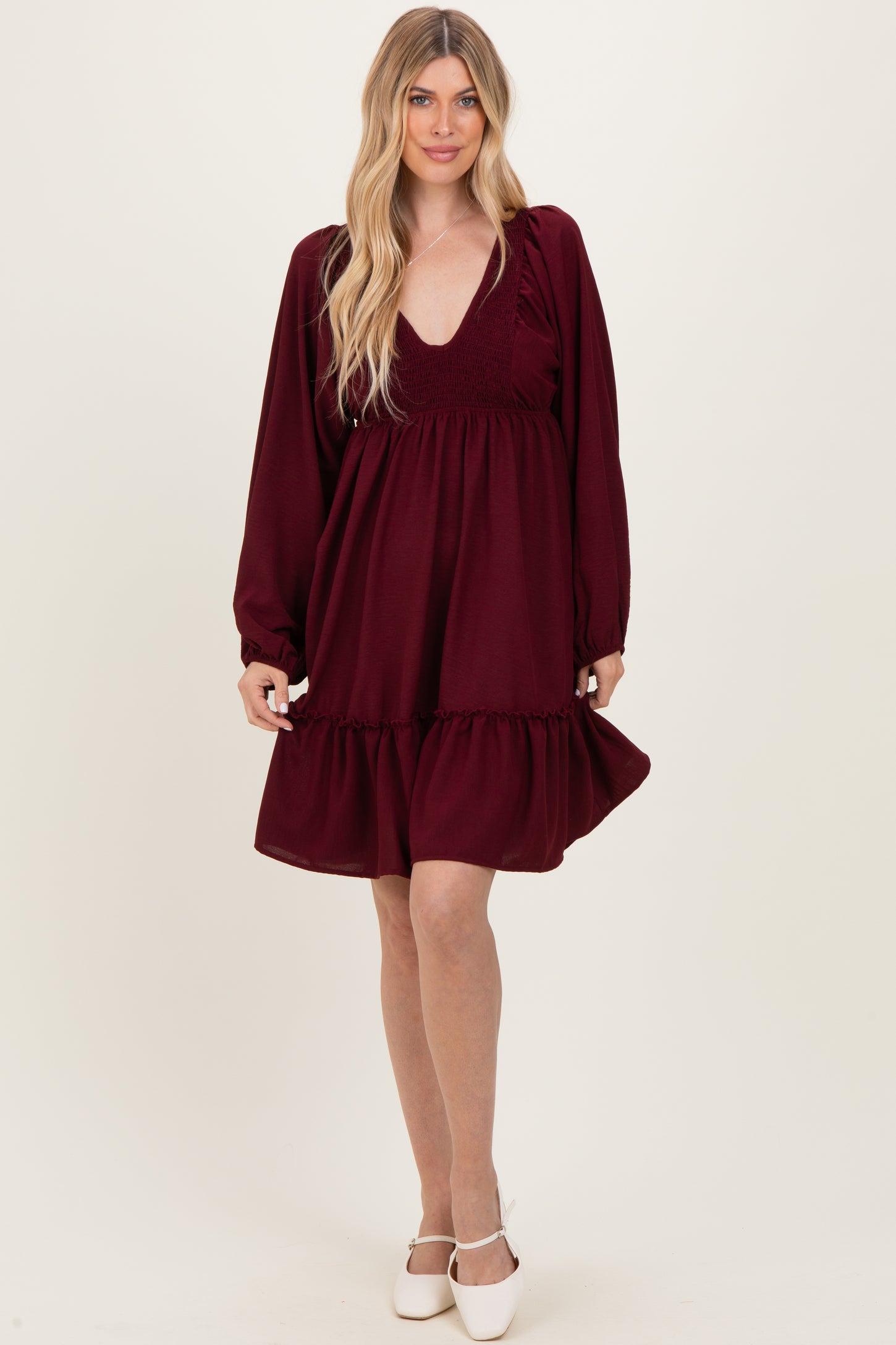 tiered burgundy dress Velvi - Maeve Corset Midi Dress - Burgundy Satin