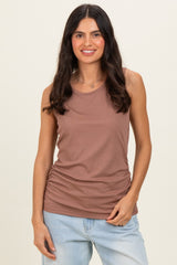 Mocha Ribbed Sleeveless Ruched Top