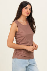 Mocha Ribbed Sleeveless Ruched Top