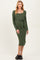 Olive Ribbed Long Sleeve Square Neck Tie Belt Maternity Midi Dress