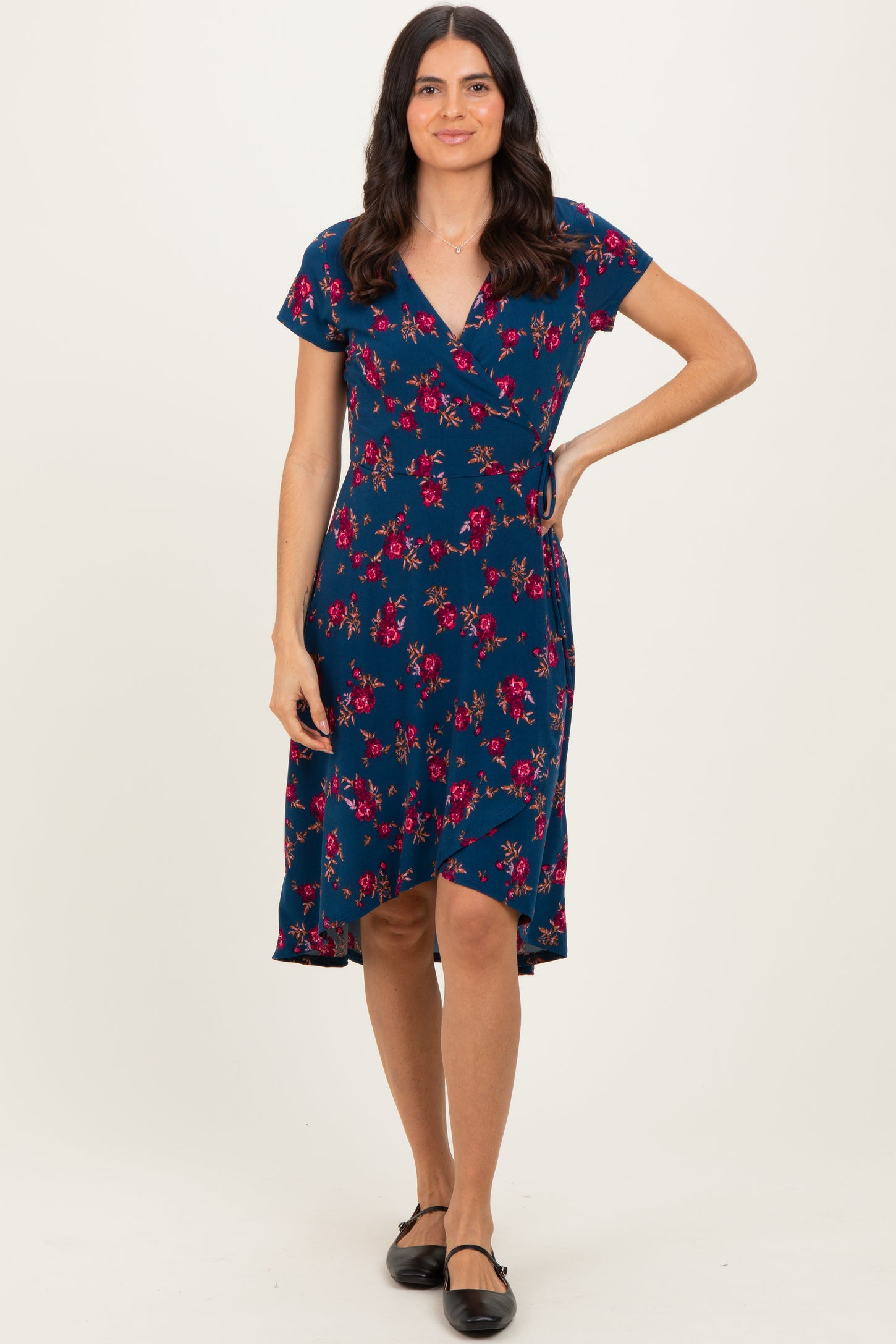 knee length dresses for ladies Hi-Lo Frill Detail Maternity/Nursing Midi Dress Navy / Large main image 1
