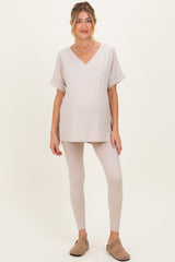 Sand Oversized V-Neck Tee Legging Maternity Lounge Set