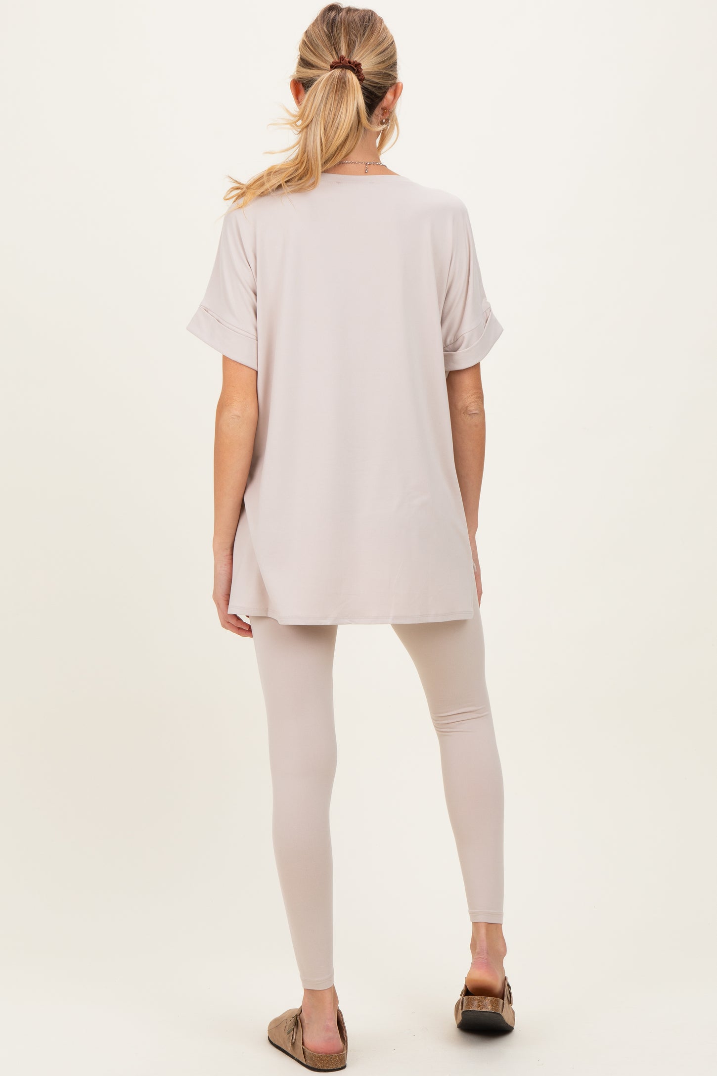 Sand Oversized V-Neck Tee Legging Maternity Lounge Set