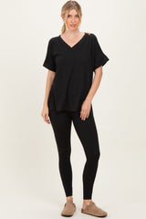 Black Oversized V-Neck Tee Legging Lounge Set