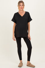 Black Oversized V-Neck Tee Legging Maternity Lounge Set