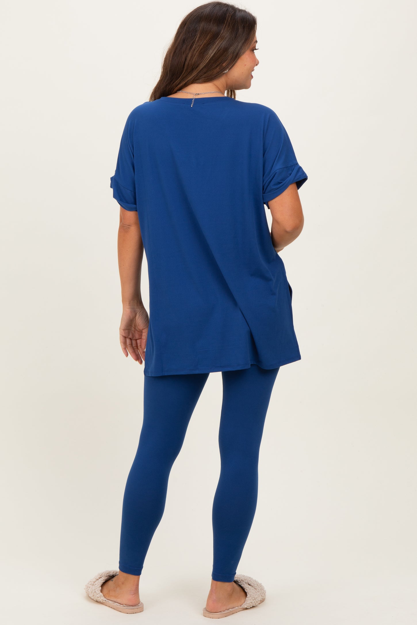 Navy Oversized V-Neck Tee Legging Maternity Lounge Set