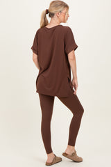 Brown Oversized V-Neck Tee Legging Lounge Set