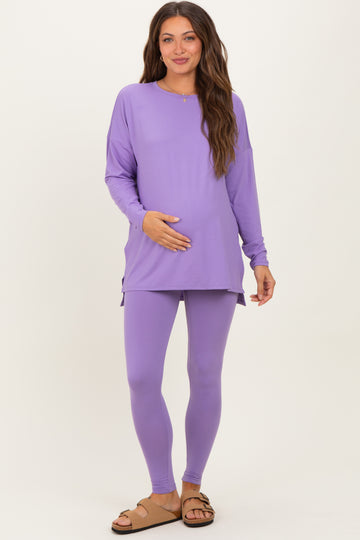 Lavender Brushed Knit Oversized Top and Legging Maternity Set
