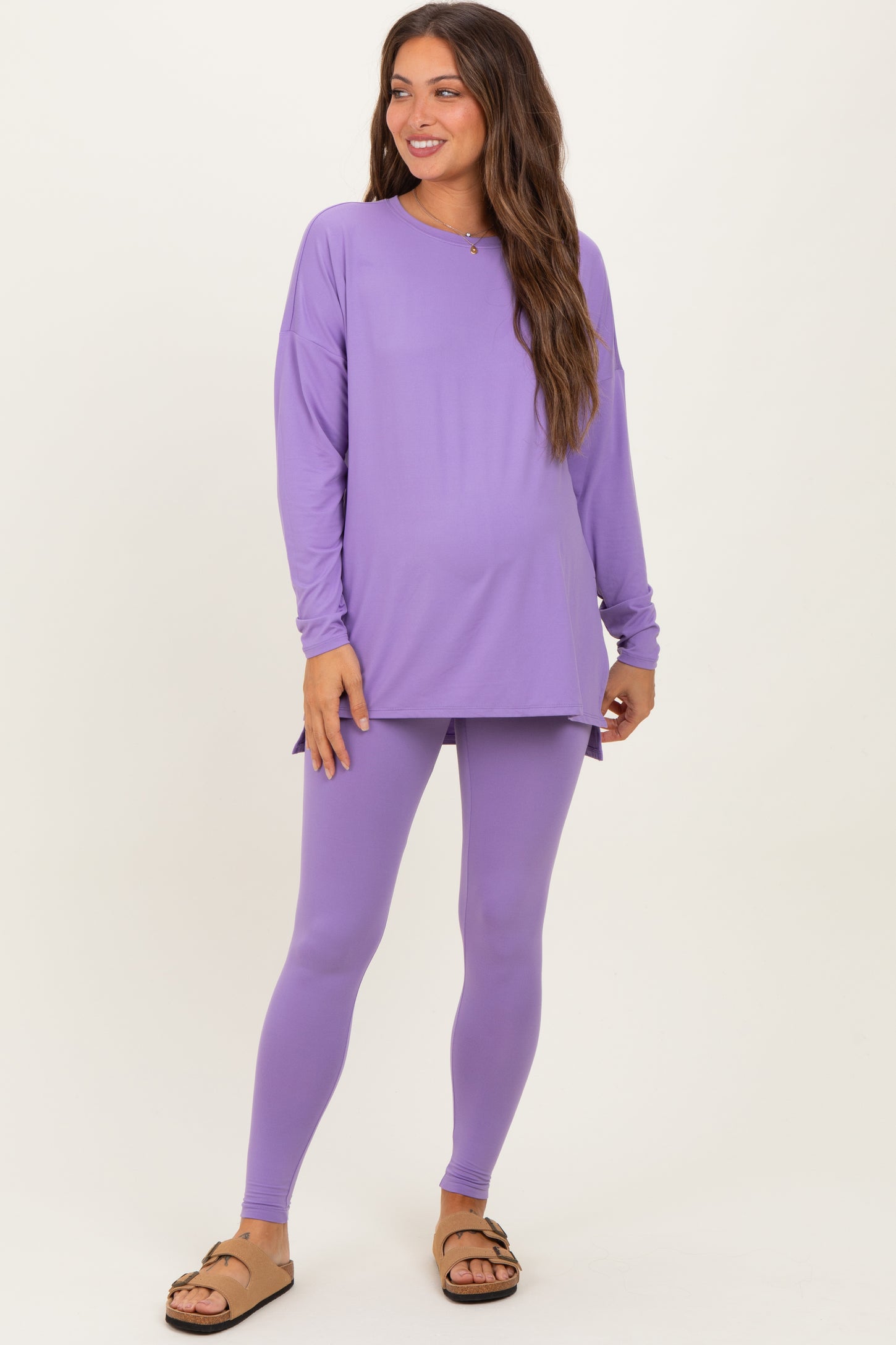 Lavender Brushed Knit Oversized Top and Legging Maternity Set