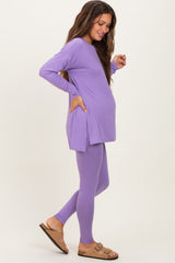 Lavender Brushed Knit Oversized Top and Legging Maternity Set
