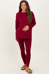 Burgundy Brushed Knit Oversized Top and Legging Maternity Set