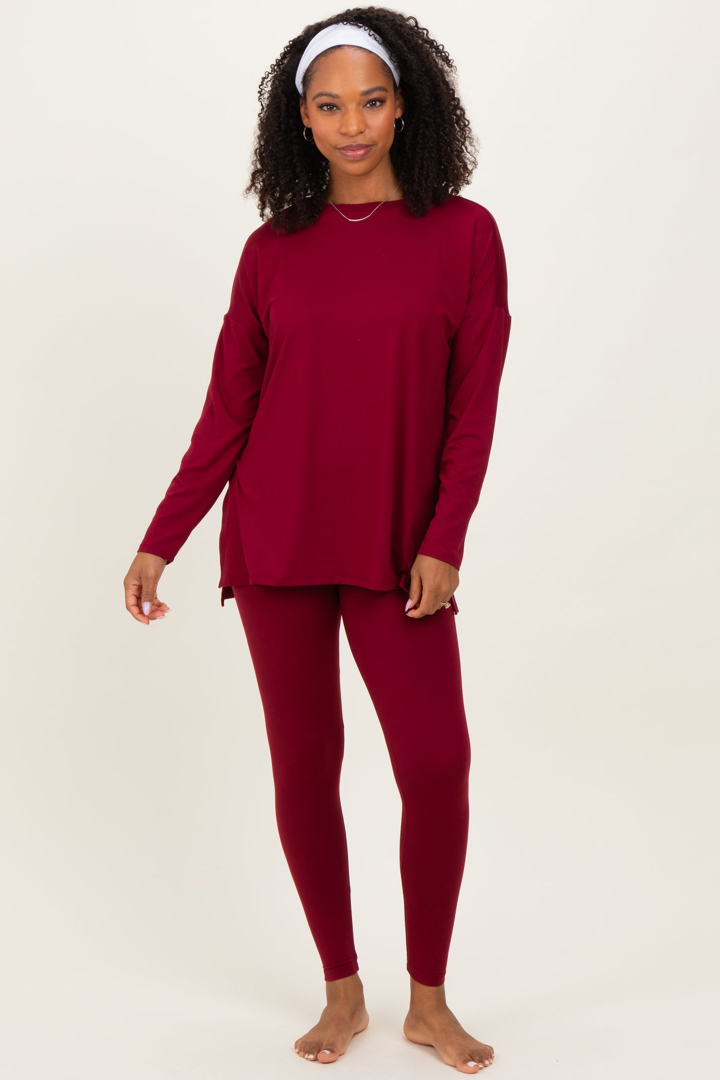 Burgundy Brushed Knit Oversized Top and Legging Maternity Set