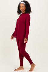 Burgundy Brushed Knit Oversized Top and Legging Set