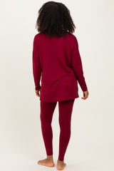 Burgundy Brushed Knit Oversized Top and Legging Set