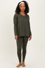 Olive Green Brushed Knit Oversized Top and Legging Set