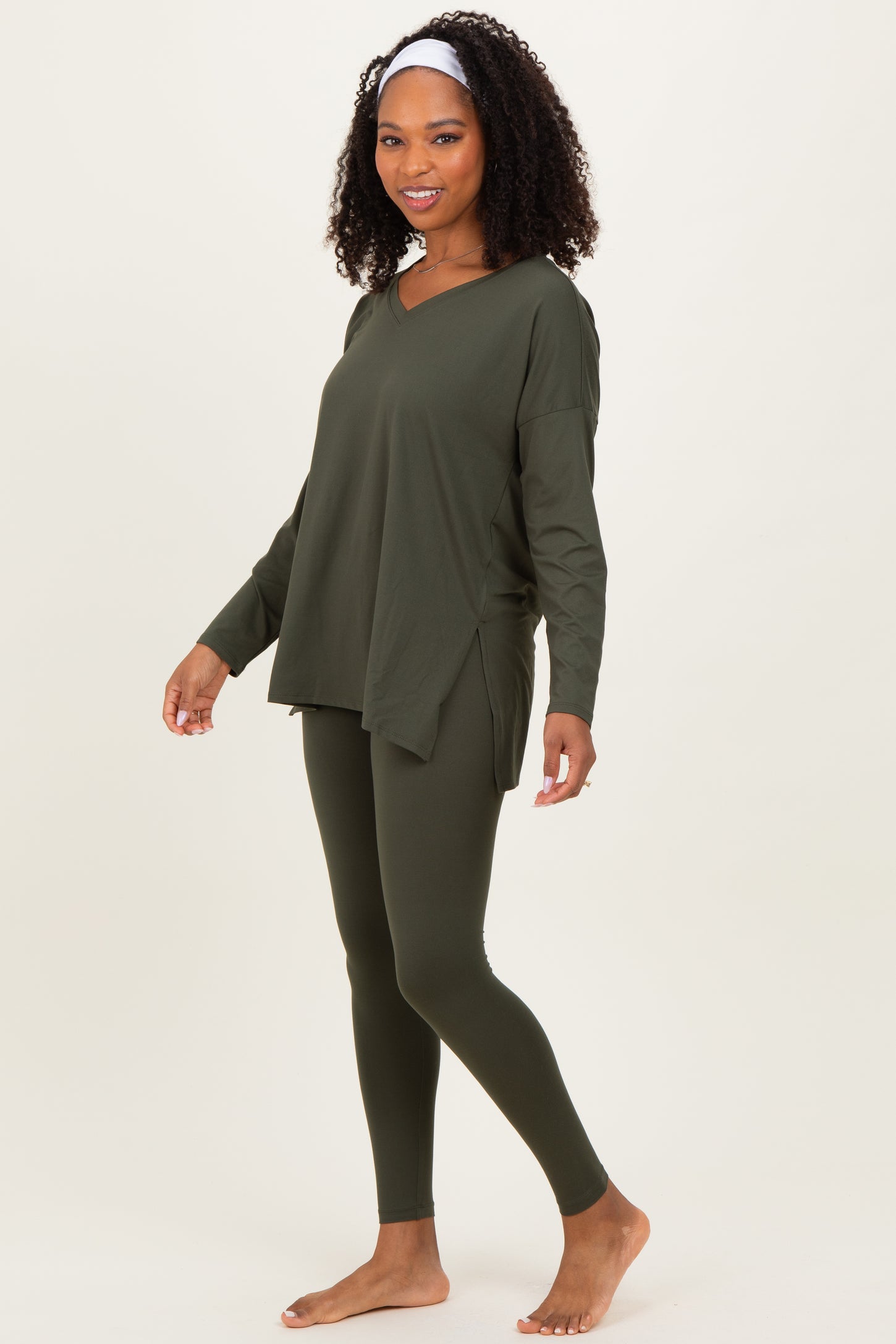 Olive Green Brushed Knit Oversized Top and Legging Set