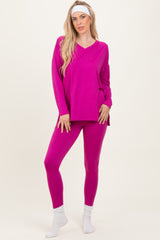 Magenta Brushed Knit Oversized Top and Legging Set