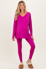 Magenta Brushed Knit Maternity Oversized Top and Legging Set