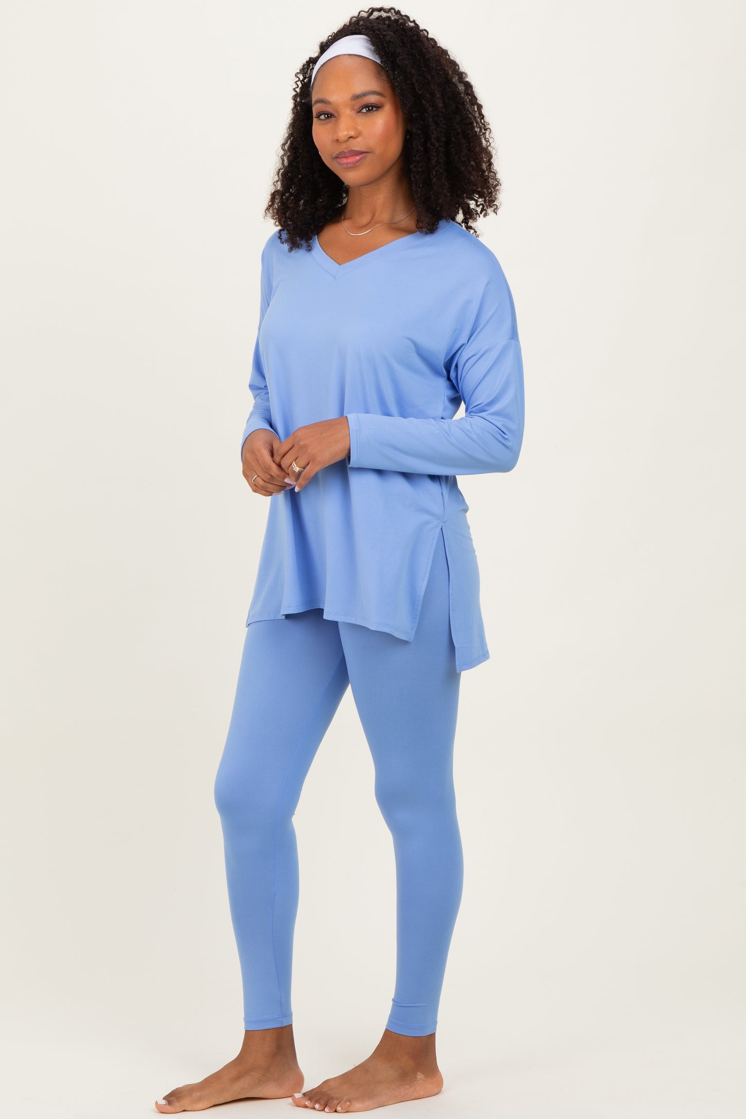 Cornflower Blue Brushed Knit Oversized Top and Legging Set